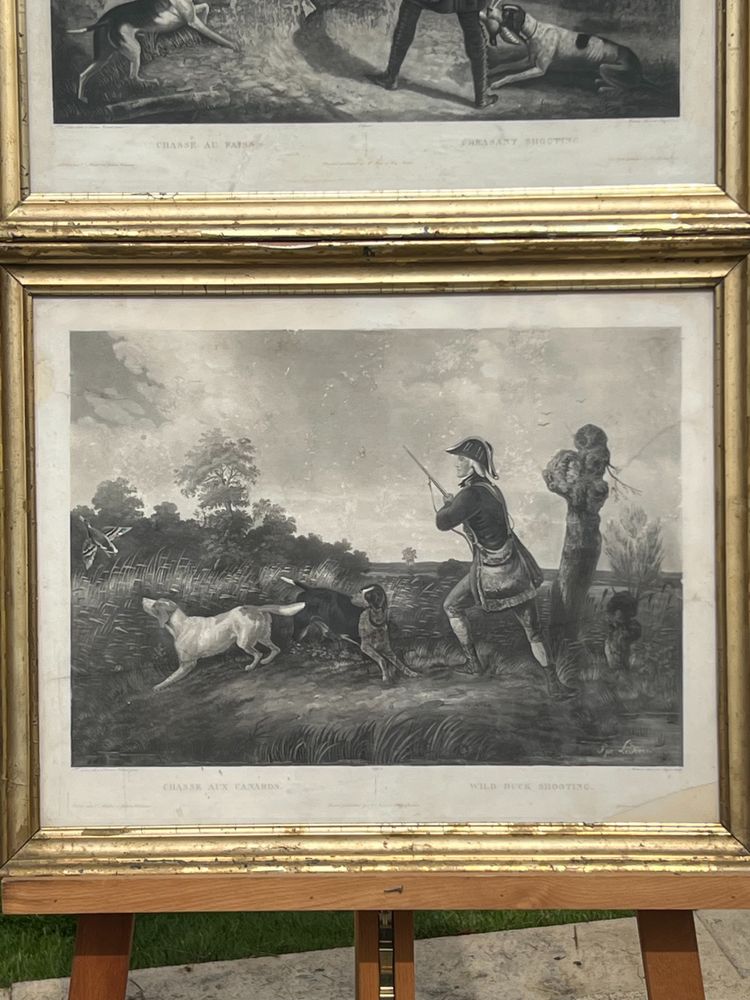 Pair of engravings, Duck and Pheasant Hunting, Philippe Ledieu, About 1840
