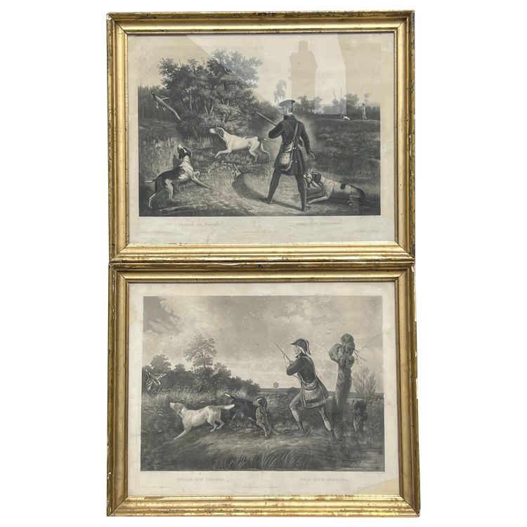 Pair of engravings, Duck and Pheasant Hunting, Philippe Ledieu, About 1840