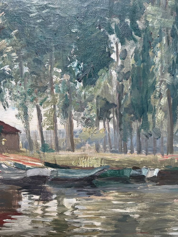 Painting HST "Bord de rivière" post impressionist 1904 signed J. Bedorez