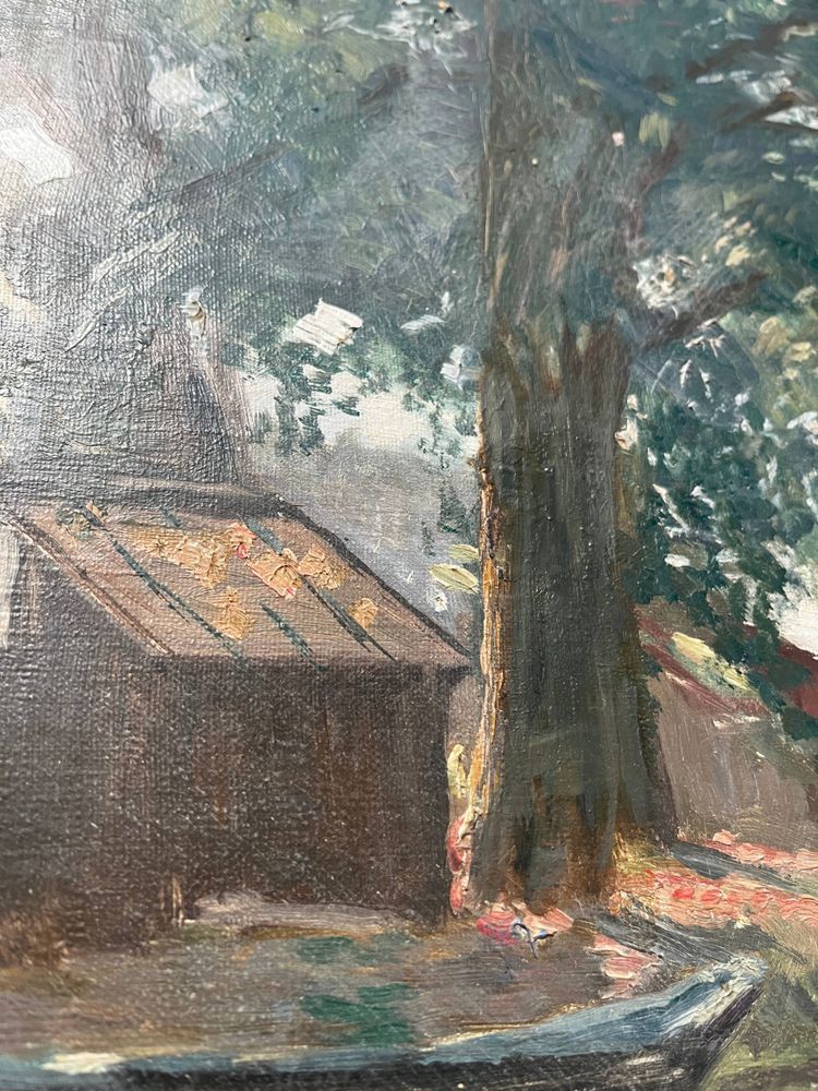 Painting HST "Bord de rivière" post impressionist 1904 signed J. Bedorez