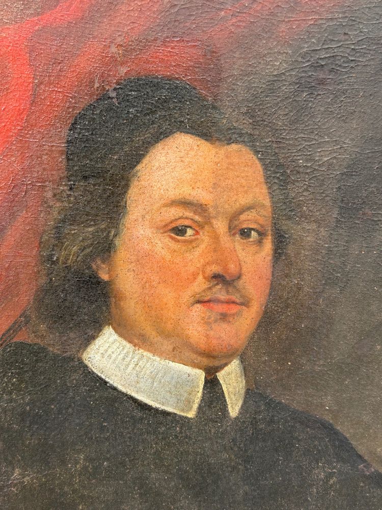 Grande ritratto di uomo religioso all'inizio del XVIII secolo olio su tela H 135 cm