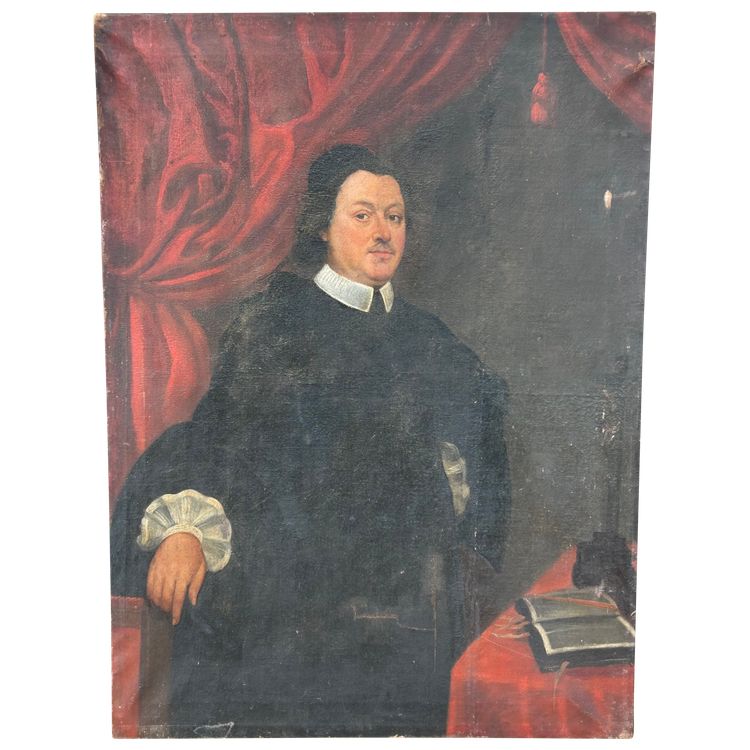 Grande ritratto di uomo religioso all'inizio del XVIII secolo olio su tela H 135 cm