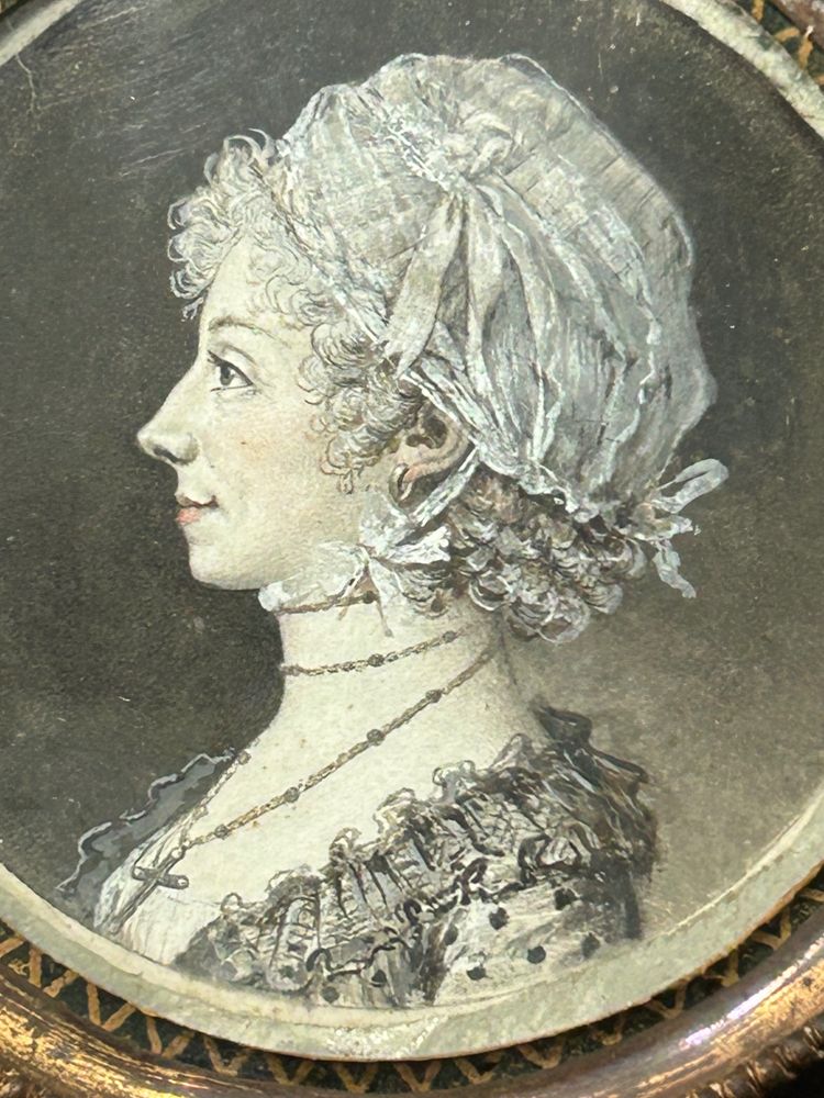Eighteenth-Century Grisaille Miniature of a Woman in Profile