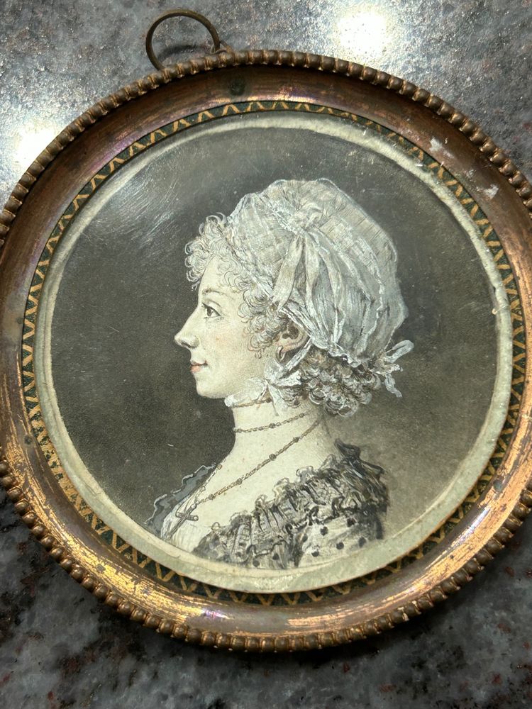Eighteenth-Century Grisaille Miniature of a Woman in Profile