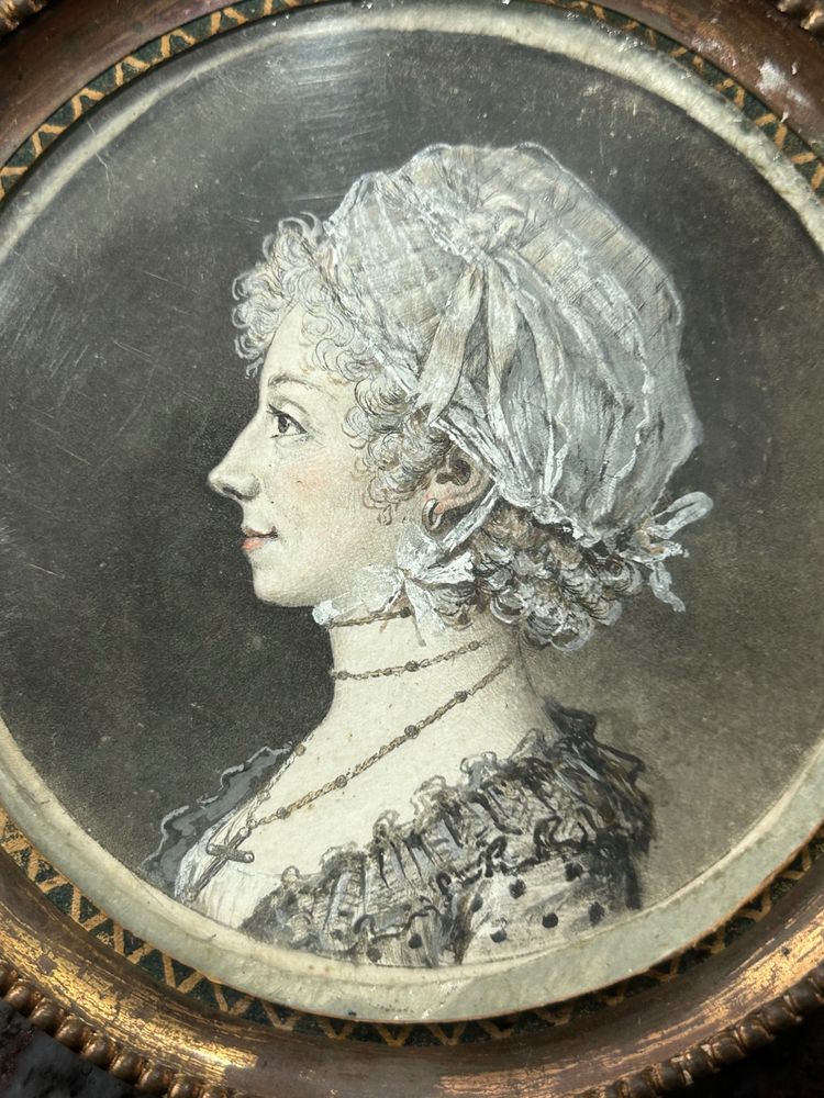 Eighteenth-Century Grisaille Miniature of a Woman in Profile