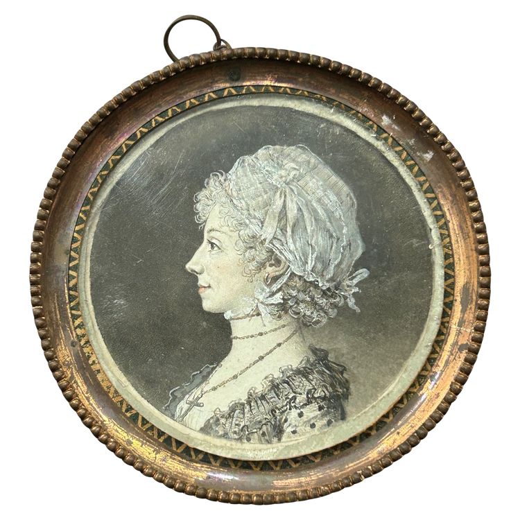 Eighteenth-Century Grisaille Miniature of a Woman in Profile