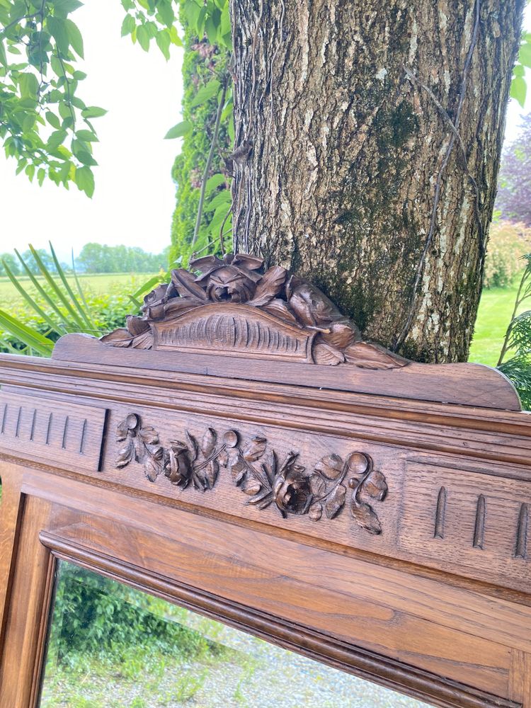 Grand miroir biseauté en bois sculpté - Style néo-renaissance, XIXème siècle