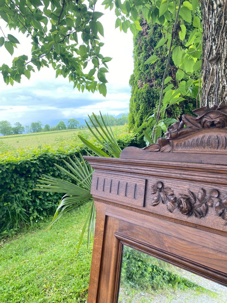 Grand miroir biseauté en bois sculpté - Style néo-renaissance, XIXème siècle
