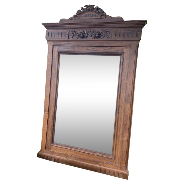 Grand miroir biseauté en bois sculpté - Style néo-renaissance, XIXème siècle