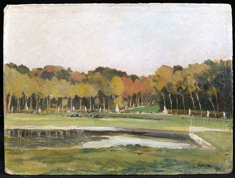 L. POUCHOL, Lively view of the Grand Bassin in the Parc de Saint-Cloud