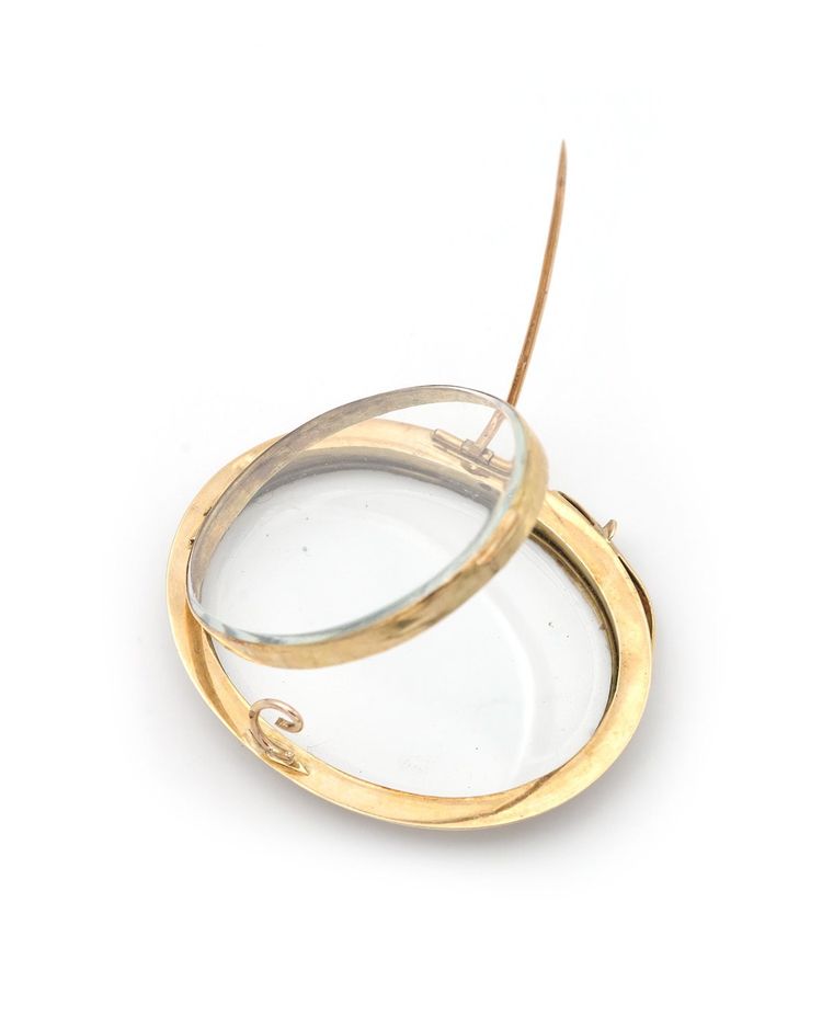Erinnerungsgürtelbrosche aus 18k Gold, Erinnerungsbrosche, Fotohalter, schwarzes Emaille