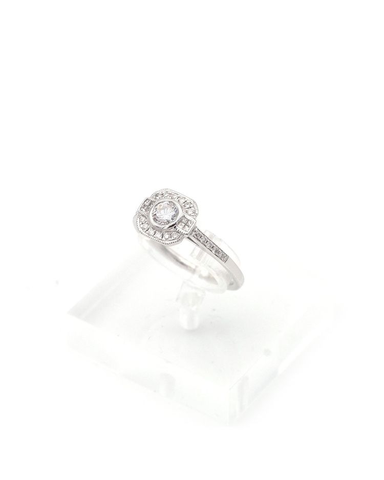 Anello con diamante in stile Art Déco da 0,25 carati in oro bianco 18 carati, anello di fidanzamento, matrimonio, diamanti