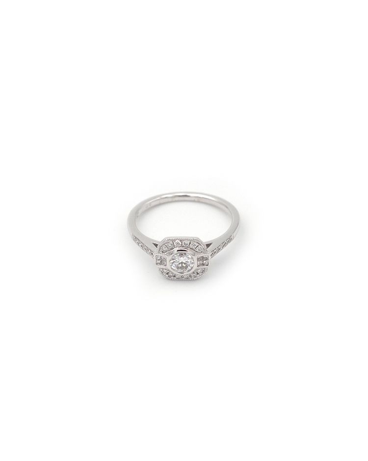 Anello con diamante in stile Art Déco da 0,25 carati in oro bianco 18 carati, anello di fidanzamento, matrimonio, diamanti