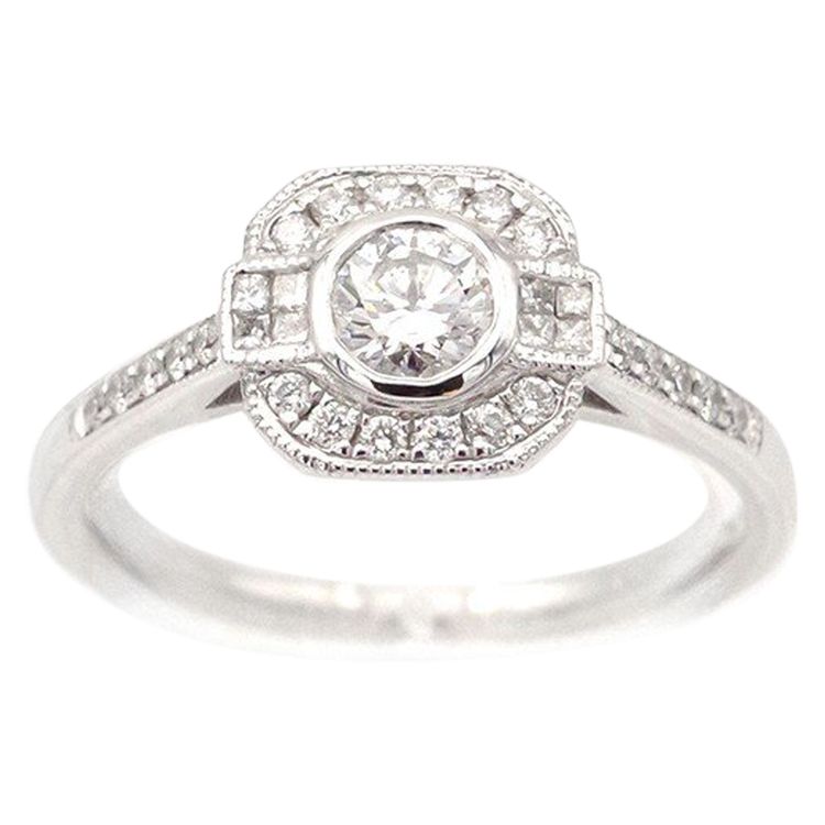 Anello con diamante in stile Art Déco da 0,25 carati in oro bianco 18 carati, anello di fidanzamento, matrimonio, diamanti