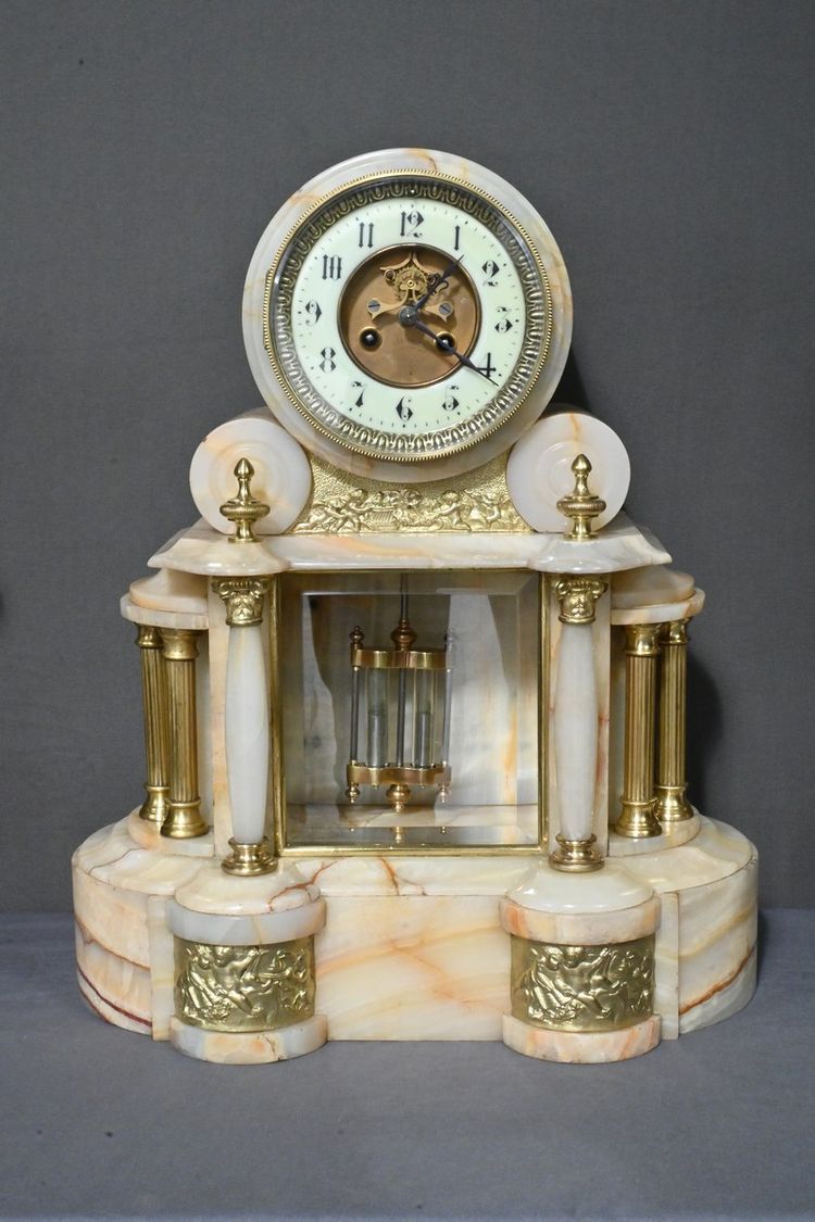 Marble and bronze mantel set, "A L'Espérance" by H.Godchot - Late 19th century