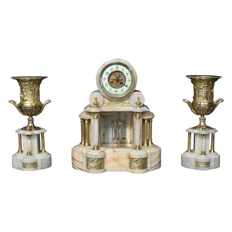 Marble and bronze mantel set, "A L'Espérance" by H.Godchot - Late 19th century