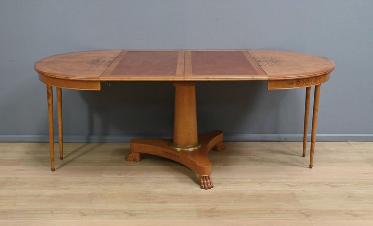 Round Table with Extensions in Bird's Eye Maple, Charles X style - 1940
