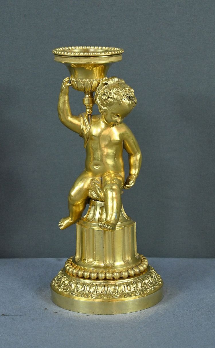 Pair of Gilded Bronze Candlesticks, Louis XVI - Mid-19th century