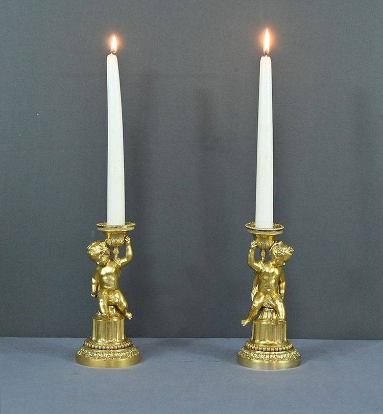 Pair of Gilded Bronze Candlesticks, Louis XVI - Mid-19th century
