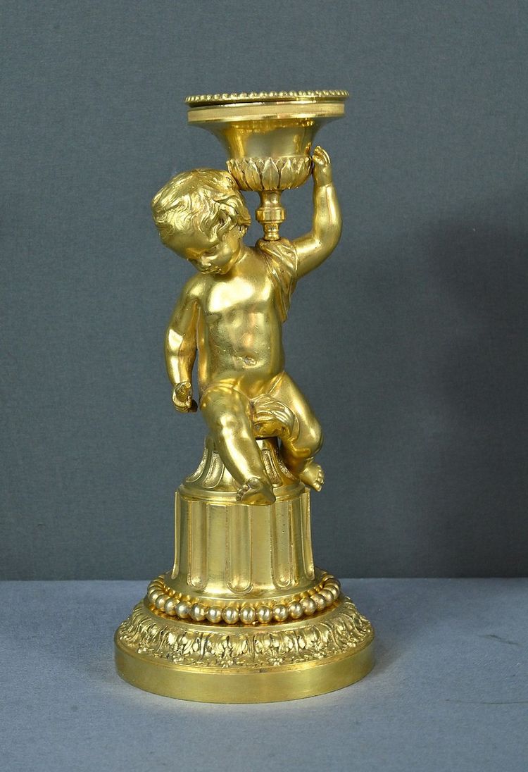 Pair of Gilded Bronze Candlesticks, Louis XVI - Mid-19th century
