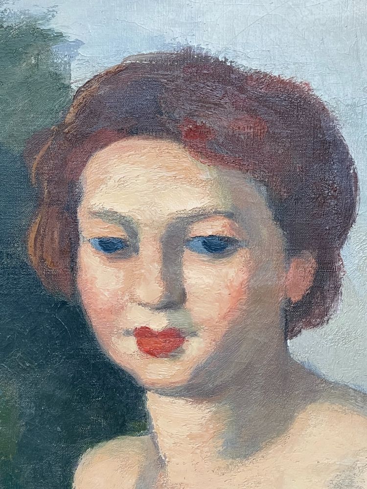 "Femme nue tenant un drapé jaune dans un paysage", Charles Kvapil (1884-1957)
