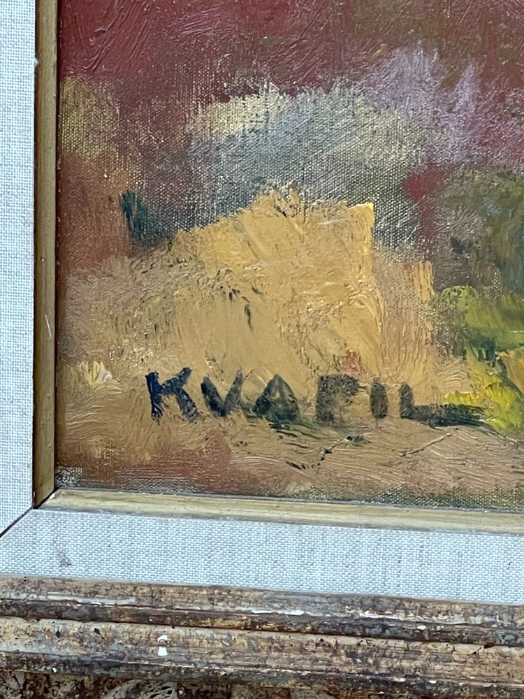 "Femme nue tenant un drapé jaune dans un paysage", Charles Kvapil (1884-1957)