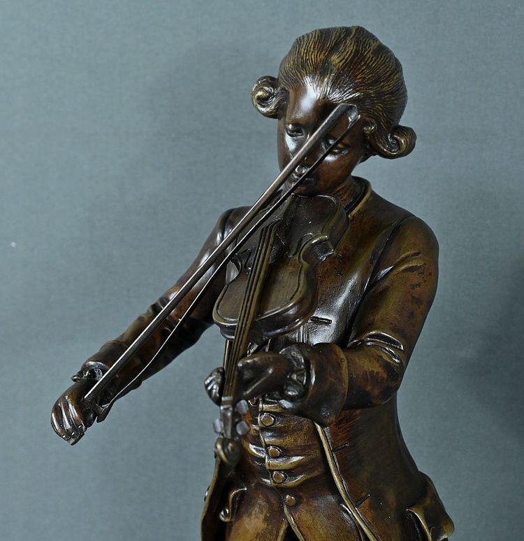 Bronzo "Mozart che suona il violino" di J-M. Schneider - Inizio XX secolo