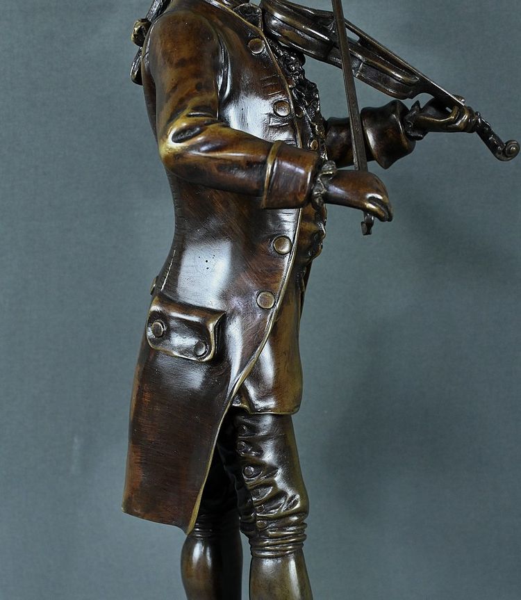 Bronzo "Mozart che suona il violino" di J-M. Schneider - Inizio XX secolo