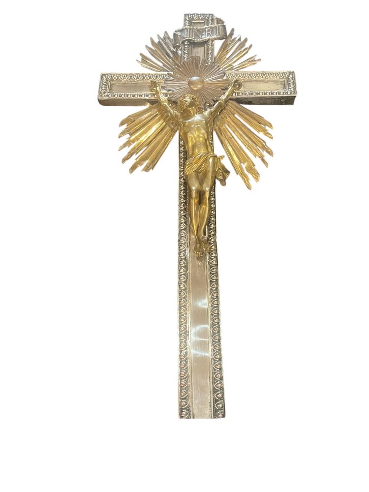 Mural Crucifix - Bronze Silver / Gold - France - XIX th C