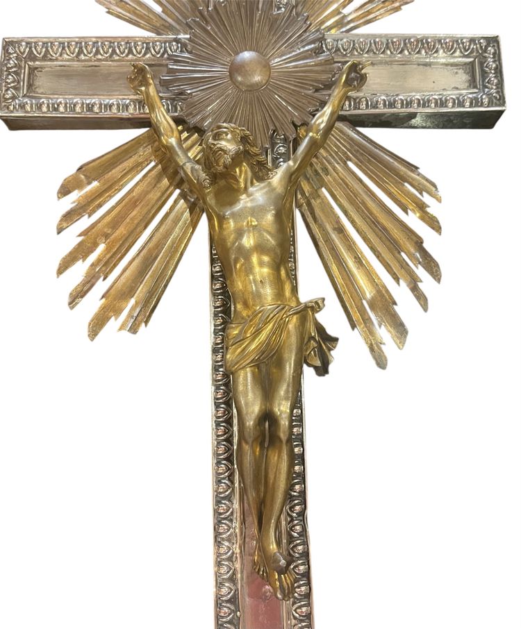 Mural Crucifix - Bronze Silver / Gold - France - XIX th C