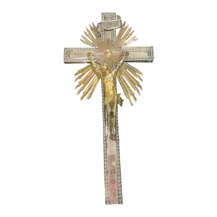 Mural Crucifix - Bronze Silver / Gold - France - XIX th C