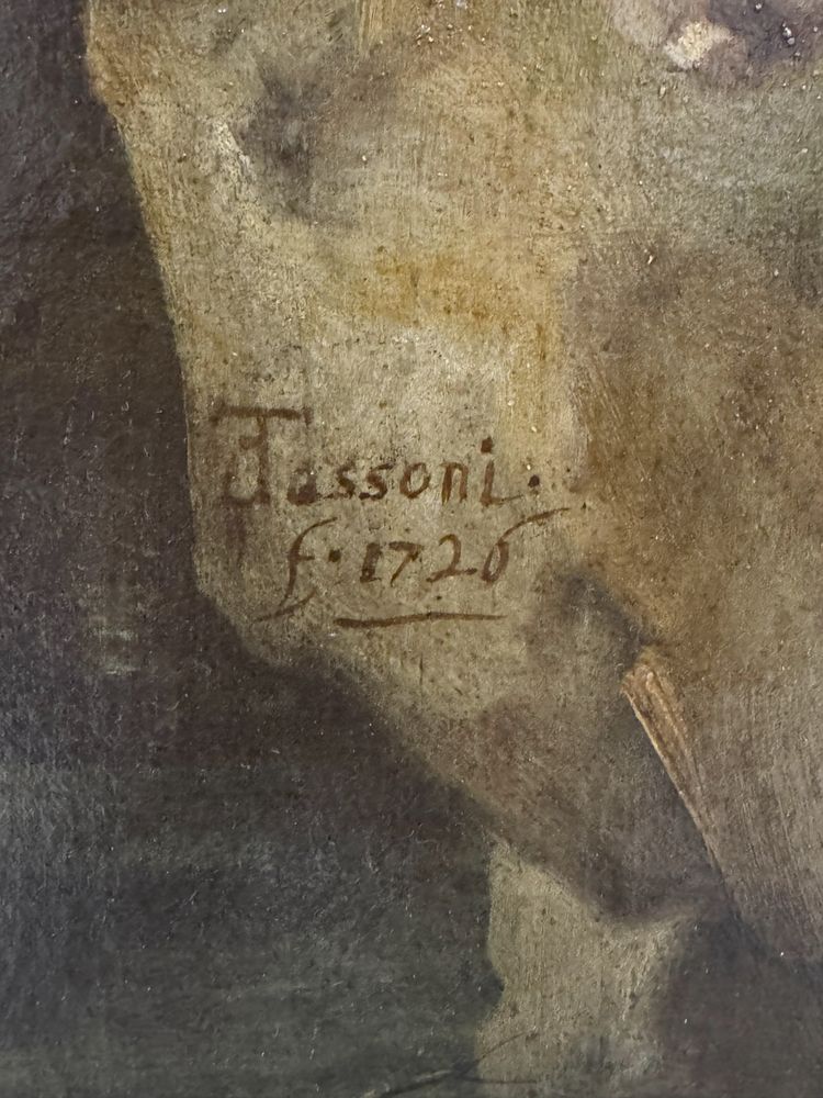 Giuseppe Tassoni (1653 -1737) "Paysage avec troupeaux et famille de bergers",