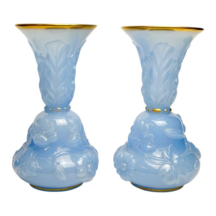 Baccarat - Pair Of Opaline Vases