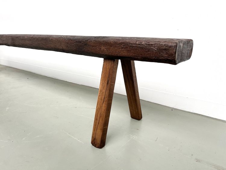 Large Brutalist farm bench in solid oak from the 19th century