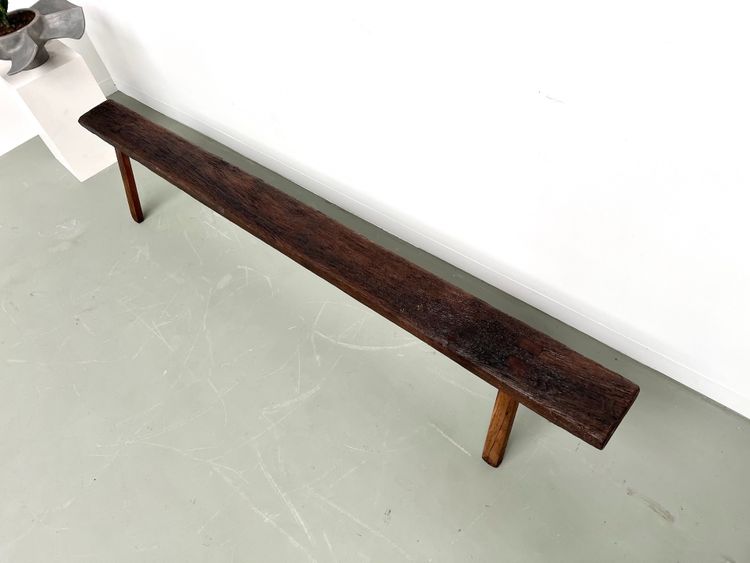 Large Brutalist farm bench in solid oak from the 19th century