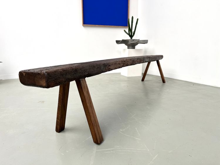 Large Brutalist farm bench in solid oak from the 19th century