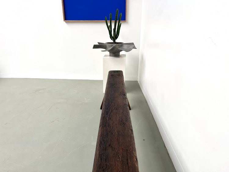 Large Brutalist farm bench in solid oak from the 19th century