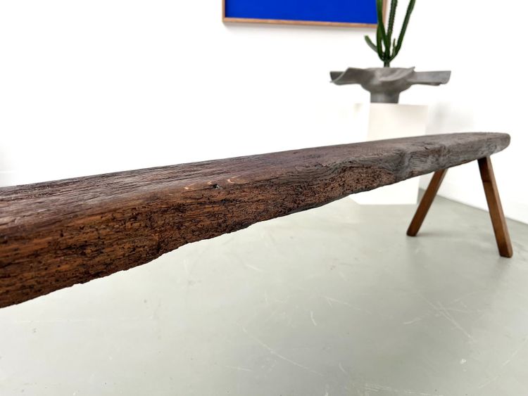 Large Brutalist farm bench in solid oak from the 19th century