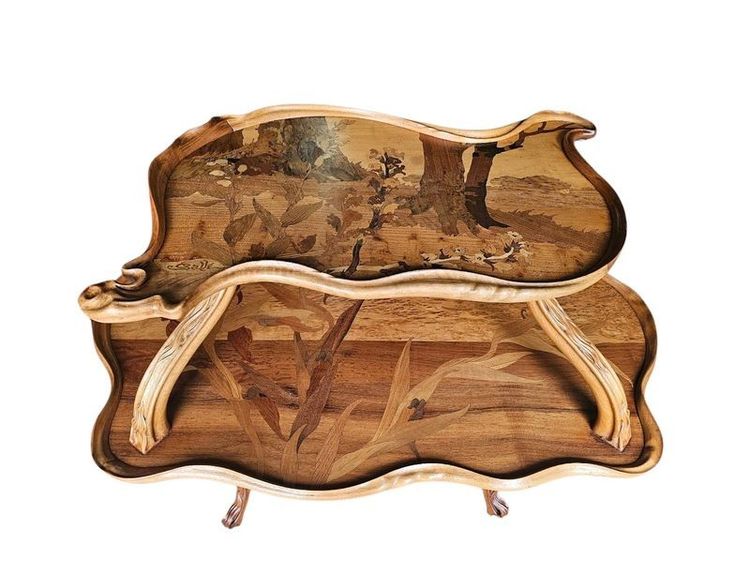 Tavolo da tè Emile Gallé Art Nouveau "Paysage Lacustre Aux Iris