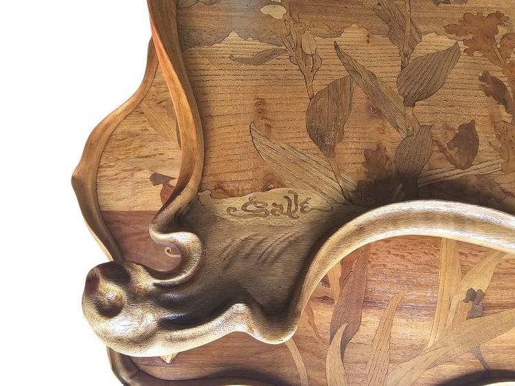 Tavolo da tè Emile Gallé Art Nouveau "Paysage Lacustre Aux Iris