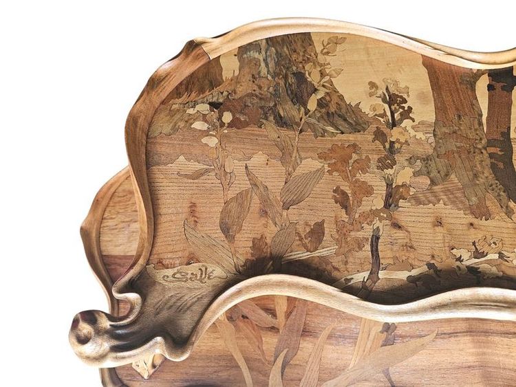Tavolo da tè Emile Gallé Art Nouveau "Paysage Lacustre Aux Iris
