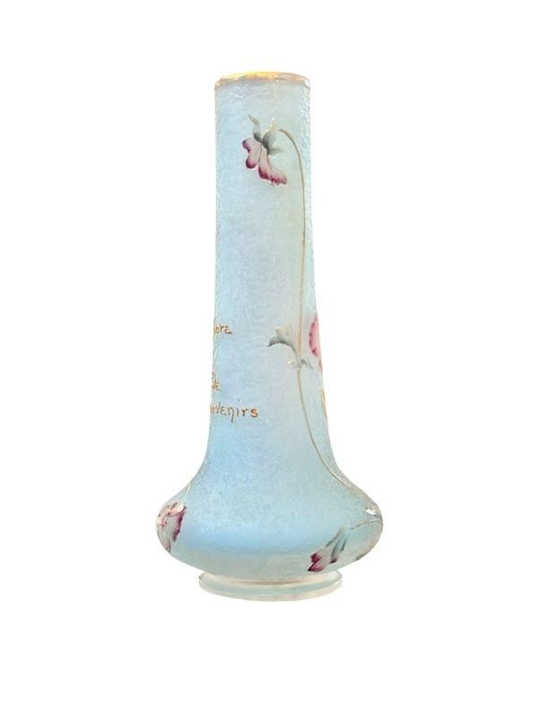 Vaso Daum Nancy Parlant Art Nouveau "Aux Pensées
