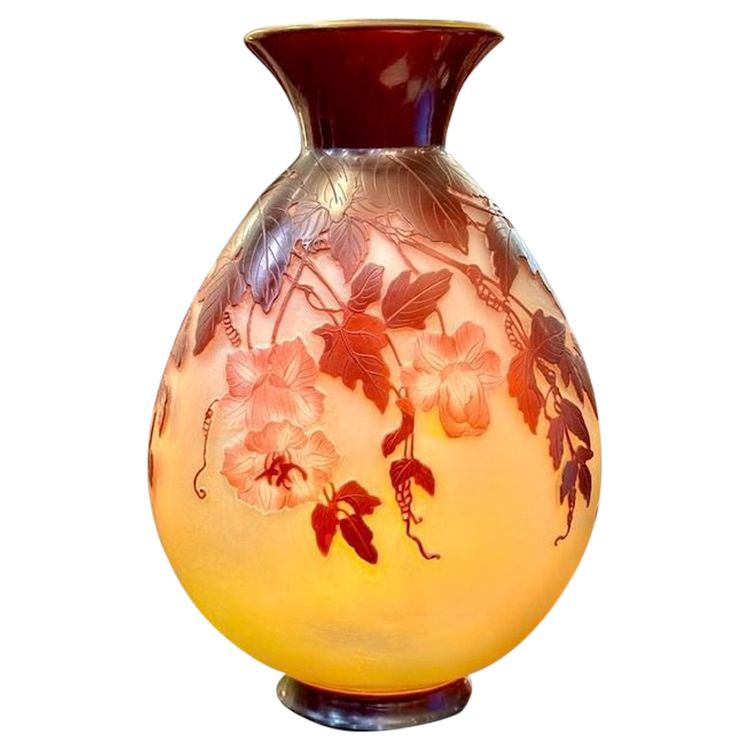 Vaso Art Nouveau "Cobées Rouges" di Emile Gallé