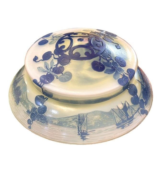 Devez Bonbonnière Art Nouveau "Paysage Marin Aux Bateaux