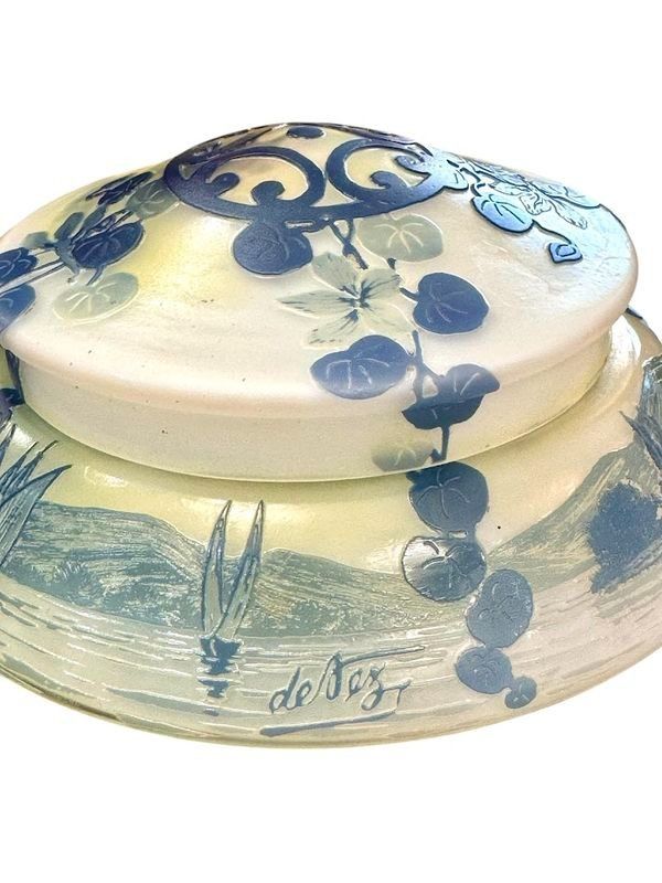 Devez Bonbonnière Art Nouveau "Paysage Marin Aux Bateaux