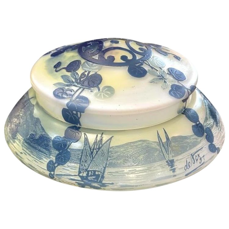Devez Bonbonnière Art Nouveau "Paysage Marin Aux Bateaux