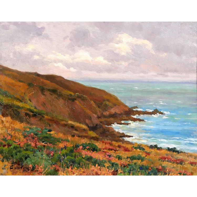Emile CAMBIAGGIO 1857-1930 Bretagna, Binic, paesaggio, pittura, 1909, impressionismo Paimpol