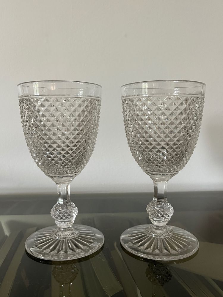 Two 19th century molded crystal glasses with diamond points