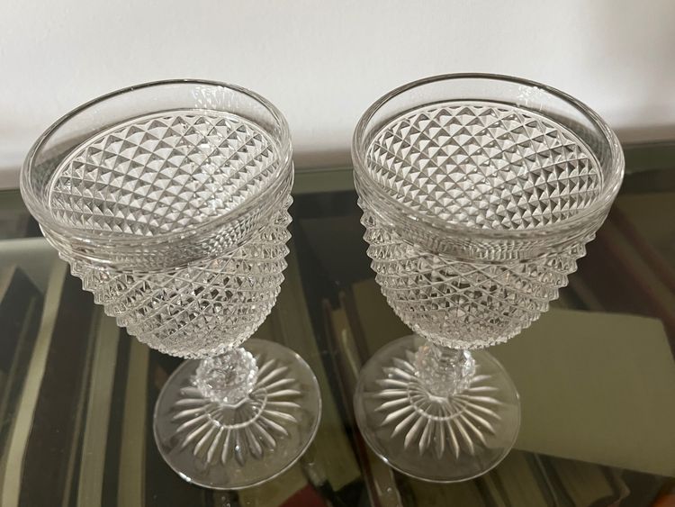 Two 19th century molded crystal glasses with diamond points