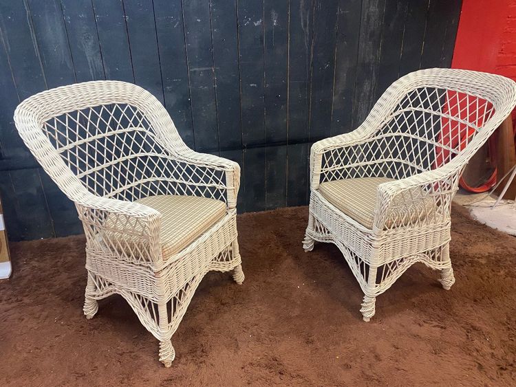  Ensemble De 10 Fauteuils De Véranda En Rotin Circa 1970/1980 Tres Bon état d'Usage 